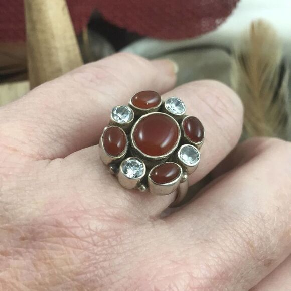 Sterling Carnelian and CZ sterling silver ring 8 - Picture 4 of 8